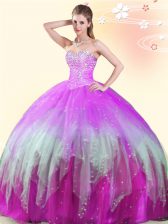  Floor Length Multi-color Ball Gown Prom Dress Tulle Sleeveless Beading