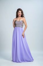 On Sale Sweetheart Sleeveless Homecoming Dress With Brush Train Beading Lavender Chiffon