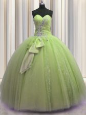  Sweetheart Sleeveless Tulle Quince Ball Gowns Beading and Sequins and Bowknot Lace Up
