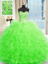 Custom Fit Strapless Neckline Beading and Ruffles Quince Ball Gowns Sleeveless Lace Up