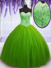 Graceful Sleeveless Floor Length Beading Lace Up 15 Quinceanera Dress with 
