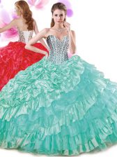 Superior Sleeveless Lace Up Floor Length Beading and Ruffled Layers and Pick Ups Sweet 16 Dresses