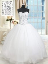 Most Popular White Lace Up Sweetheart Beading and Ruffled Layers and Sequins Quinceanera Gowns Tulle Sleeveless