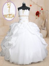 Simple Scoallped White Quinceanera Dresses Military Ball and Sweet 16 and Quinceanera with Beading and Pick Ups Scalloped Sleeveless Lace Up