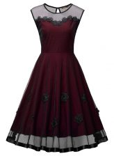  Burgundy Prom Evening Gown Prom and Party with Embroidery Scoop Sleeveless Side Zipper