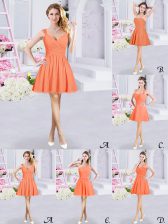  Orange Sleeveless Lace and Ruching and Belt Mini Length Quinceanera Dama Dress