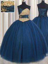 Customized Teal Chiffon Lace Up Sweetheart Sleeveless Floor Length Sweet 16 Dress Beading and Ruching and Belt