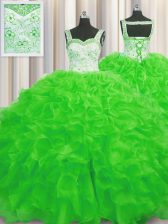  Ball Gowns Beading and Ruffles Quinceanera Dresses Lace Up Organza Sleeveless Floor Length