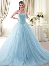 Custom Designed Light Blue Sleeveless Beading Floor Length Sweet 16 Dress