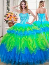 Customized Multi-color Vestidos de Quinceanera Military Ball and Sweet 16 and Quinceanera with Beading and Ruffled Layers Sweetheart Sleeveless Lace Up