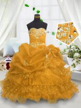  Sweetheart Sleeveless Organza Little Girls Pageant Dress Wholesale Beading and Ruffled Layers and Pick Ups Lace Up
