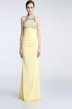  Scoop Sleeveless Criss Cross Floor Length Beading and Ruching Prom Party Dress
