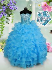  Sleeveless Lace Up Floor Length Beading and Ruffled Layers and Sequins Party Dress Wholesale