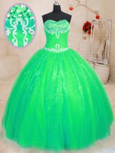  Green Sleeveless Floor Length Beading Lace Up Sweet 16 Quinceanera Dress