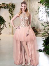  Scoop Peach Sleeveless Tulle Zipper Homecoming Dress for Prom