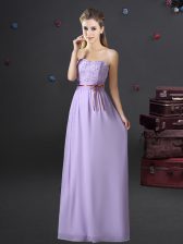 Customized Lavender Lace Up Sweetheart Lace and Appliques and Belt Court Dresses for Sweet 16 Chiffon Sleeveless