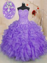  Lavender Quince Ball Gowns Military Ball and Sweet 16 and Quinceanera with Beading and Ruffles Sweetheart Sleeveless Lace Up