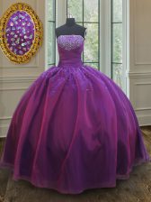 Cute Purple Lace Up Ball Gown Prom Dress Beading Sleeveless Floor Length