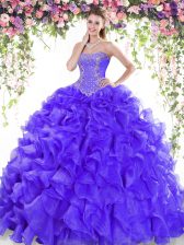  Sweetheart Sleeveless Sweep Train Lace Up Sweet 16 Dress Purple Organza