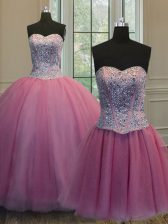 Chic Three Piece Sleeveless Lace Up Floor Length Beading Quinceanera Dresses