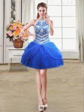  Halter Top Sleeveless Tulle Prom Evening Gown Beading and Pick Ups Lace Up