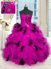 Delicate Multi-color Ball Gowns Strapless Sleeveless Tulle Floor Length Lace Up Beading and Ruffles Quinceanera Dress