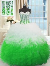 Best Multi-color Ball Gowns Beading and Ruffles Ball Gown Prom Dress Lace Up Organza Sleeveless Floor Length