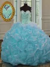  Lace Up Quinceanera Dress Blue and In with Beading and Pick Ups Sweep Train