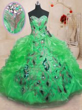 Vintage Sweetheart Sleeveless Zipper Ball Gown Prom Dress Green Organza