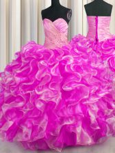  Rose Pink Sweet 16 Dress Military Ball and Sweet 16 and Quinceanera with Beading and Ruffles Sweetheart Sleeveless Lace Up