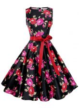 Charming Scoop Sleeveless Chiffon Knee Length Zipper Homecoming Dress in Multi-color with Sashes ribbons and Pattern