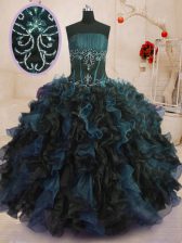 High Quality Multi-color Ball Gowns Strapless Sleeveless Organza Floor Length Lace Up Beading and Ruffles Vestidos de Quinceanera