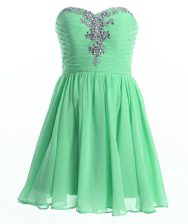  Apple Green Empire Chiffon Sweetheart Sleeveless Beading Mini Length Lace Up Prom Dresses