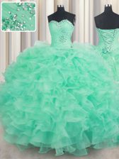 Glorious Beading and Ruffles Sweet 16 Quinceanera Dress Turquoise Lace Up Sleeveless Floor Length