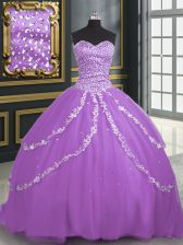  Lavender Sleeveless Brush Train Beading and Appliques With Train 15 Quinceanera Dress