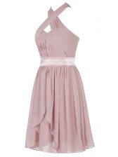 Attractive Mini Length Pink Dress for Prom Sweetheart Sleeveless Backless