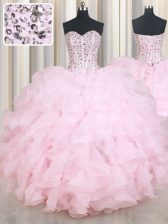 Sexy Organza Sleeveless Floor Length 15 Quinceanera Dress and Beading and Ruffles