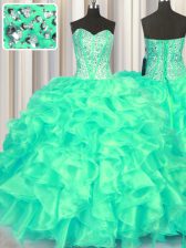  Turquoise Sleeveless Beading and Ruffles Floor Length Sweet 16 Dresses