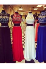 Sexy Halter Top Floor Length Zipper Prom Party Dress Black for Prom and Party with Beading and Appliques