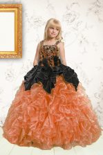  Pick Ups Ball Gowns Party Dress for Girls Orange Straps Organza Sleeveless Floor Length Lace Up