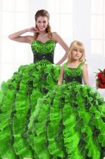 Charming Beading and Appliques and Ruffles 15th Birthday Dress Lace Up Sleeveless Floor Length