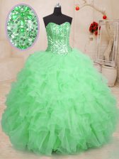 New Arrival Green Sleeveless Organza Lace Up 15 Quinceanera Dress for Military Ball and Sweet 16 and Quinceanera