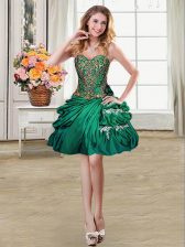 Sumptuous Sleeveless Taffeta Mini Length Lace Up in Dark Green with Beading and Appliques and Pick Ups