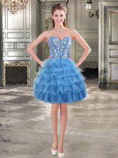  Sleeveless Lace Up Mini Length Beading and Ruffled Layers Prom Gown