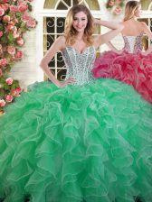  Green Sweetheart Lace Up Beading and Ruffles Quinceanera Gown Sleeveless