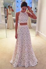 Fine Scoop Sleeveless Zipper Prom Gown White Lace