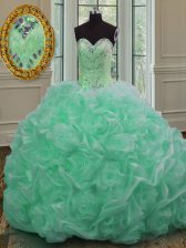 Pretty Apple Green Lace Up Sweet 16 Dresses Beading and Pick Ups Sleeveless Sweep Train