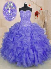 Most Popular Lavender Sleeveless Beading and Ruffles Floor Length 15th Birthday Dress
