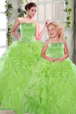 Pretty Sleeveless Organza Lace Up Quinceanera Dresses for Military Ball and Sweet 16 and Quinceanera