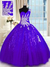  One Shoulder Tulle and Sequined Sleeveless Floor Length Quinceanera Dresses and Appliques